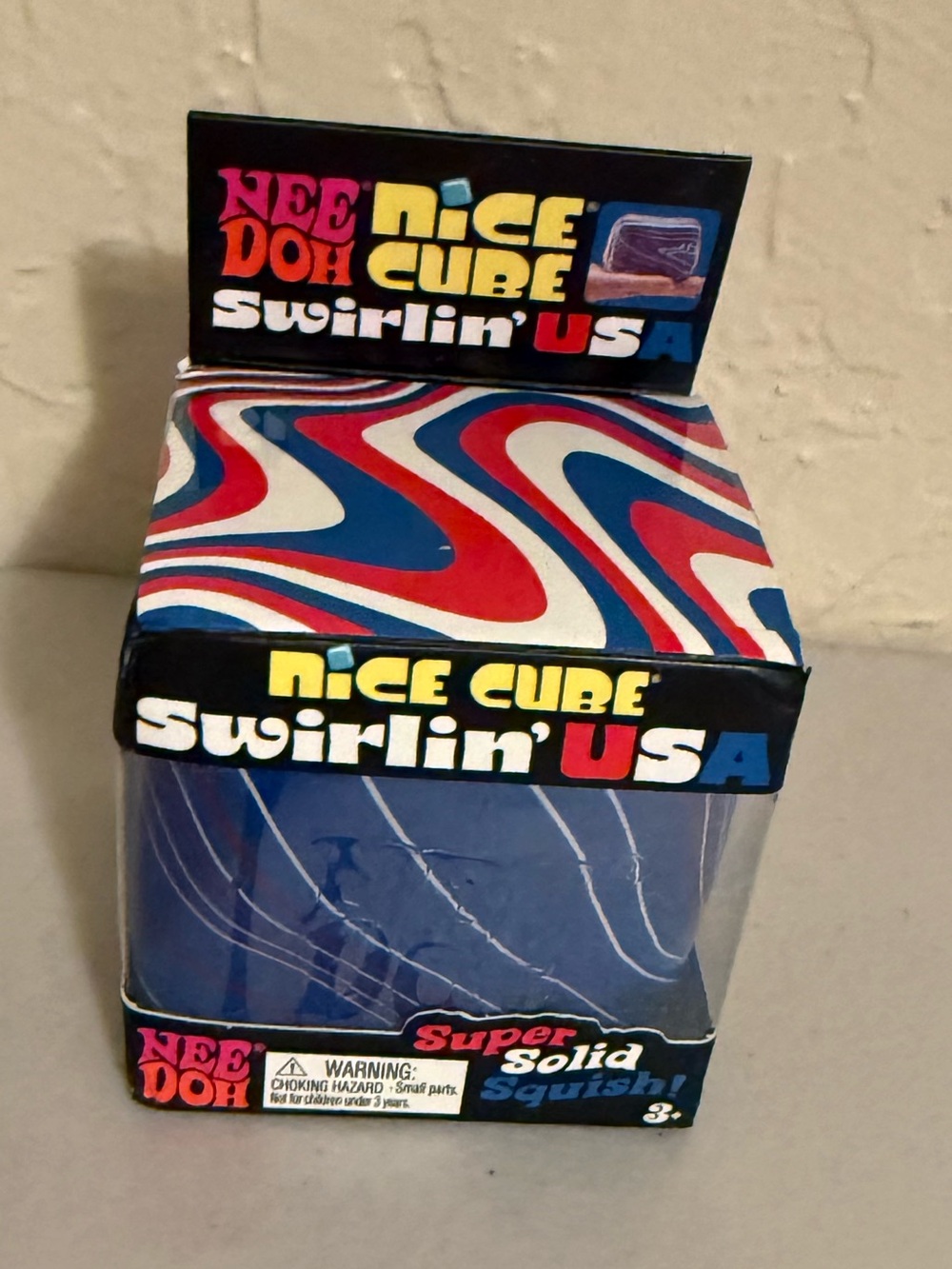 NeeDoh Nice Cube Swirlin' USA Kids Squishy Toy - Blue & Red Swirl